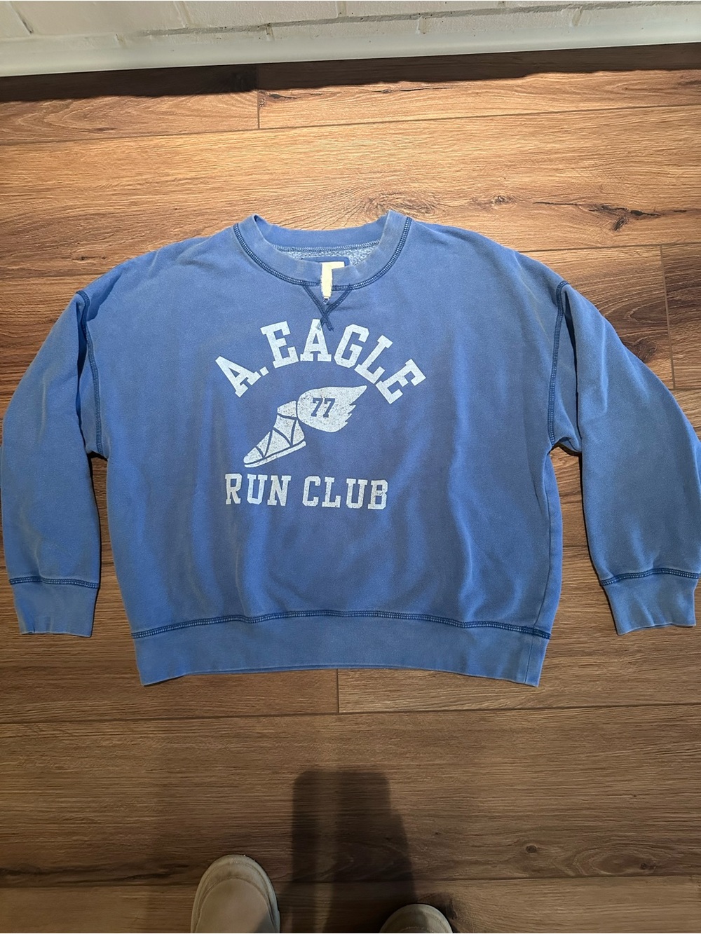 American Eagle Outfitters Light Blue 'A. Eagle Run Club' Crewneck Sweatshirt